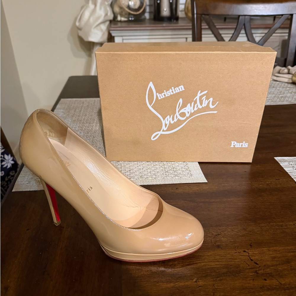 Christian Louboutin Nude Patent Leather Platform Pump with Red Sole